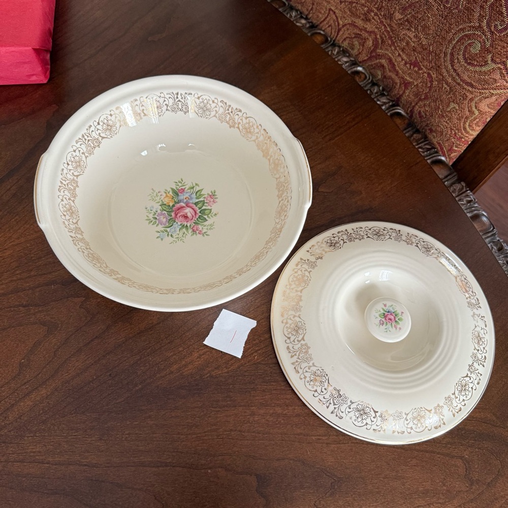 Vintage Limoges Triumph Rosalie 22k Gold Trim  Serving Bowl w/ Lid USA Made #1